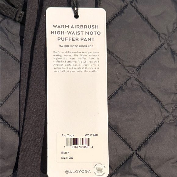 ALO Yoga Warm Airbrush High Waist Moto Puffer Black Quilted Pants XS - Picture 5 of 6